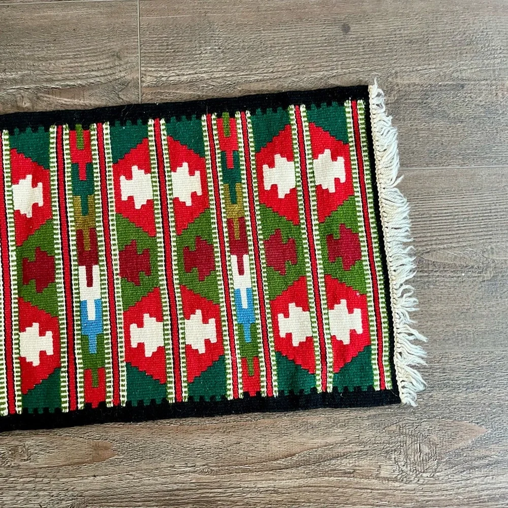 Colorful Geometric Patterned hand made wool table runner 15/39 inches
